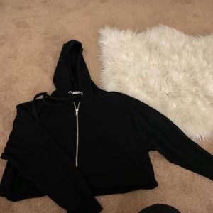 Cropped hooded zip jacket